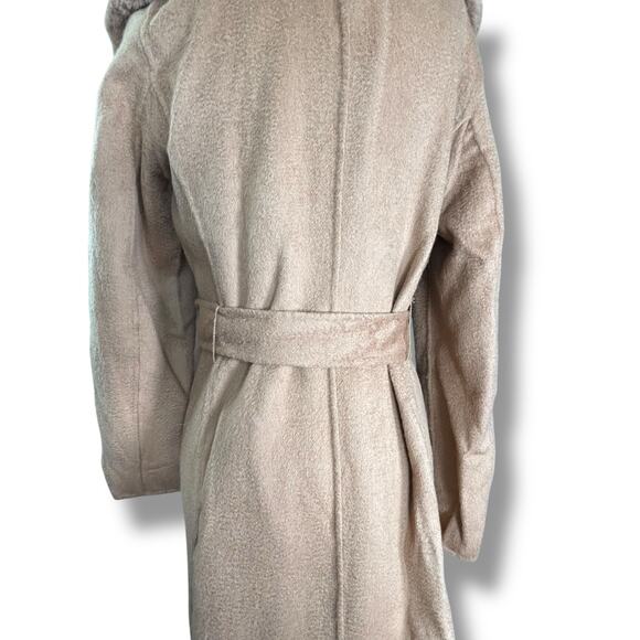 Maxchic Tan Camel Wool Cashmere Coat Rex Rabbit Oversized Collar XS Wrap Style - Picture 6 of 15